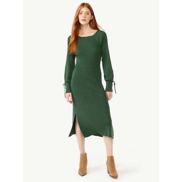 Free Assembly Dresses & Skirts - Free Assembly Tie Back Midi Sweater Dress Green XS NWT
